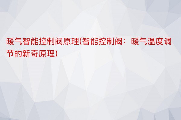 暖气智能控制阀原理(智能控制阀：暖气温度调节的新奇原理)